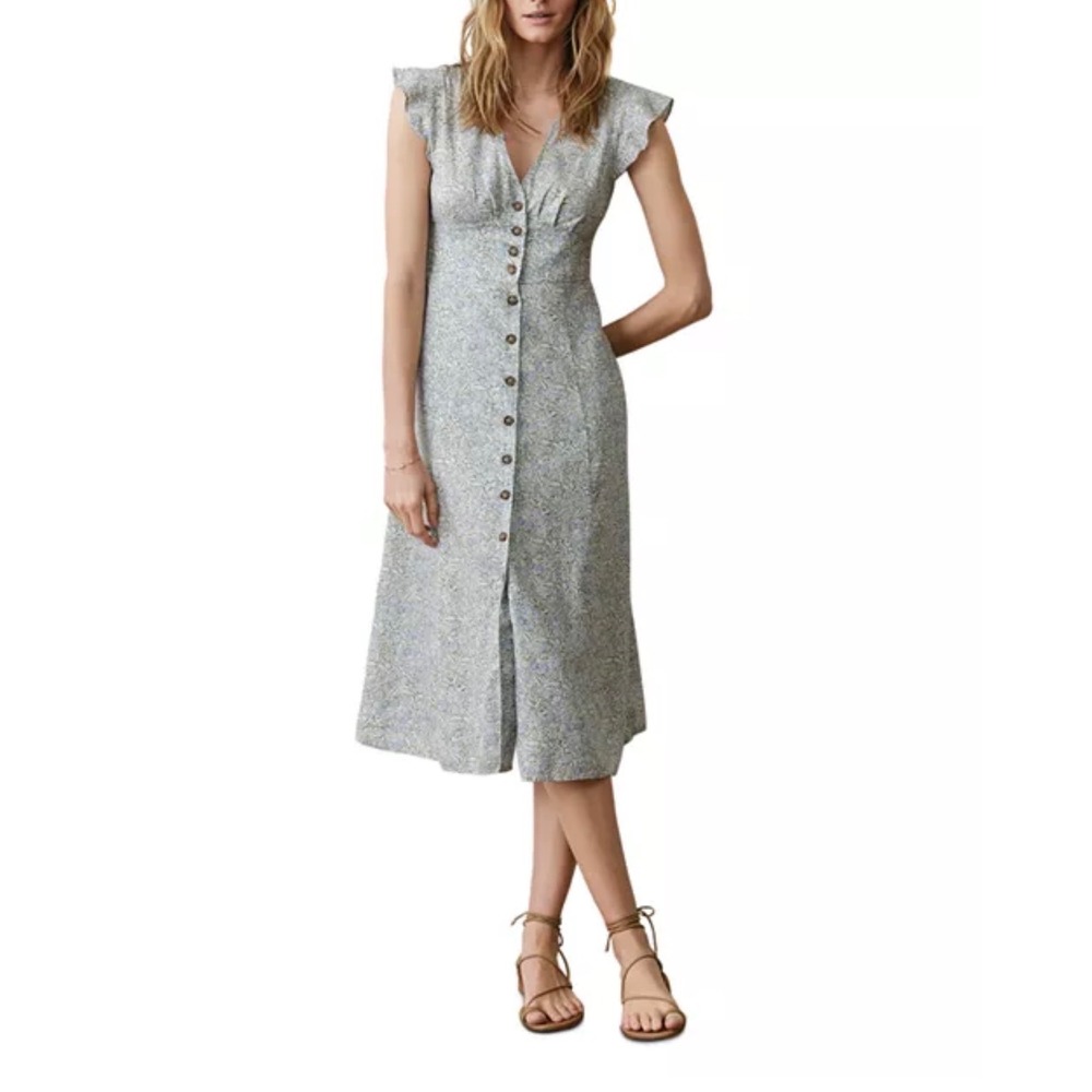 Marine Layer Camila Midi Dress Womens XS Blue Floral Flutter Sleeve Cottagecore